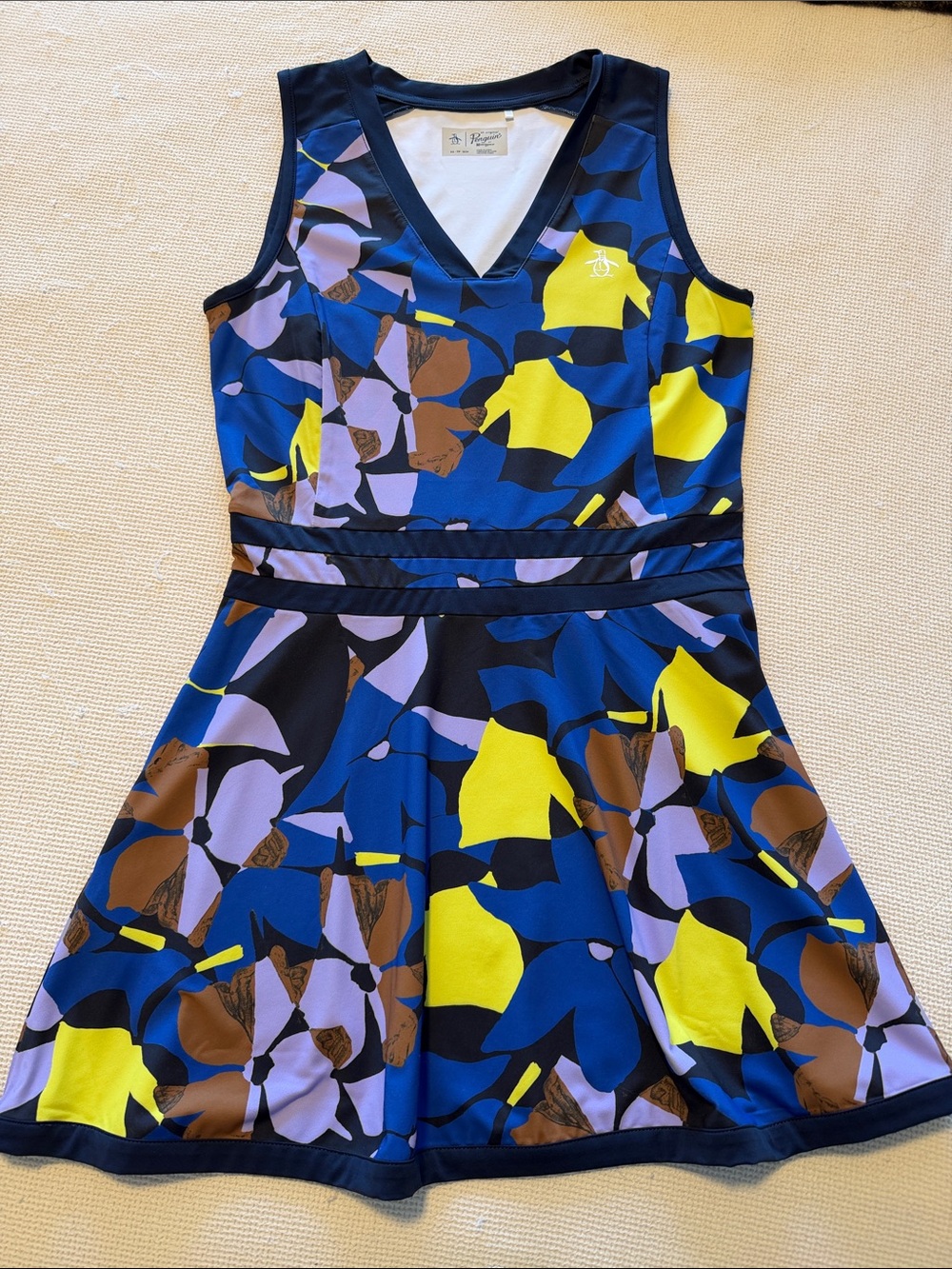 Original Penguin Blue Patterned Dress with Yellow & Purple Accents